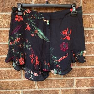 ZARA Floral Print Ruffled Hem Shorts